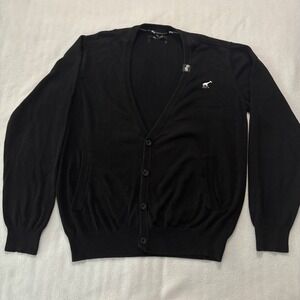 LRG Mens CC Cardigan Sweater Black Cotton Giraffe Logo Button Up V-Neck Size M